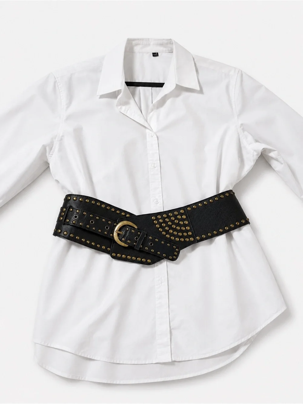 Black Wide Studded Waist Belt Gold Buckle Boho Western Statement 40”